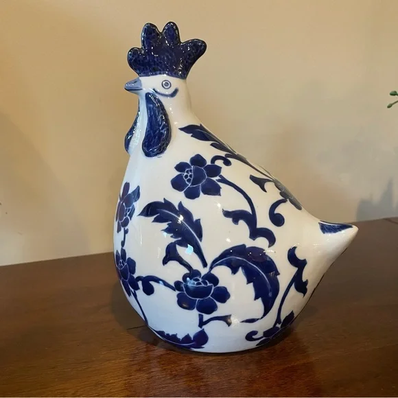 Blue and White Ceramic Rooster Figurine - Picture 7 of 7